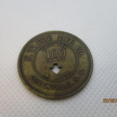 Lot 52 - F.W. Poe Manufacturing Co. Greenville SC Token
