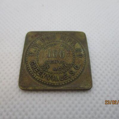 Lot 54 - F.W. Poe Manufacturing Co. Greenville SC Token