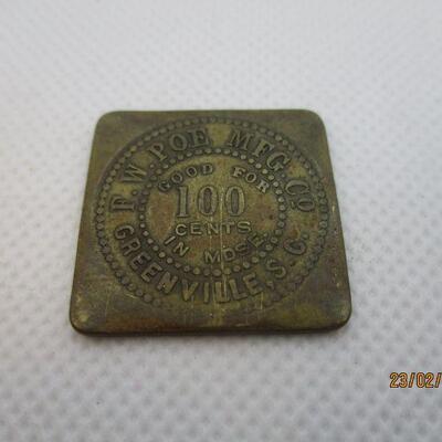 Lot 54 - F.W. Poe Manufacturing Co. Greenville SC Token