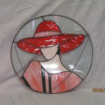 Lot 63 - Red Hat Stained Glass Circular Hanging