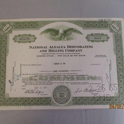 Lot 74 - National Alfalfa Distribution and Milling Co Stock Certificate
