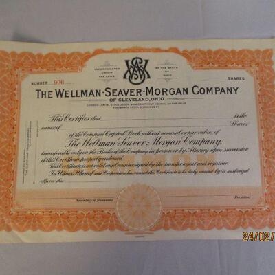 Lot 76 - Wellman-Seaver-Morgan Co Stock Certificate