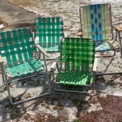 255 Set of Four Aluminum Folding Lawn Beach Chairs 