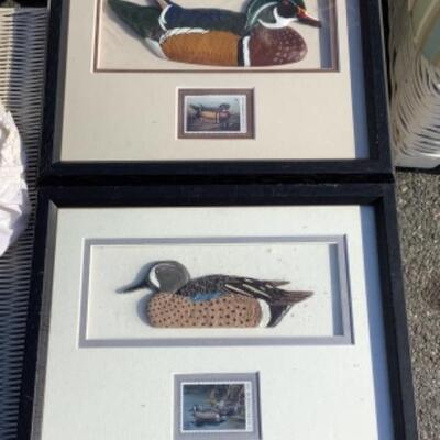 271 Pair of Framed Ducks Unlimited Duck Decoy and Stamp 
