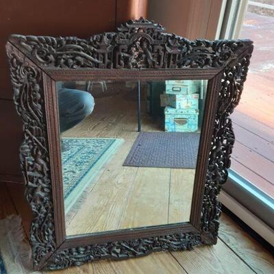 Vintage Ornate Pierced Frame Asian Mirror