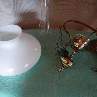 Brass-tone hanging hurricane lamp