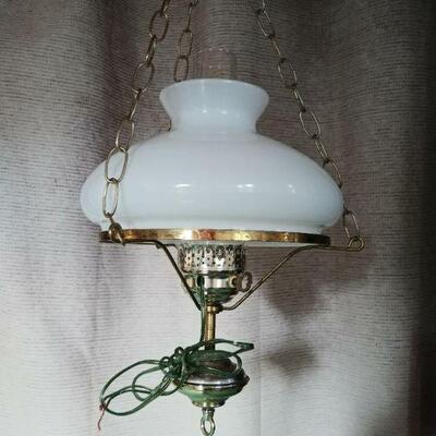 Brass-tone hanging hurricane lamp