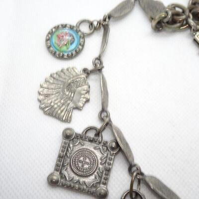Silver Tone Native American Themed Charm Pendant Necklace, Cross, Chief, Heart