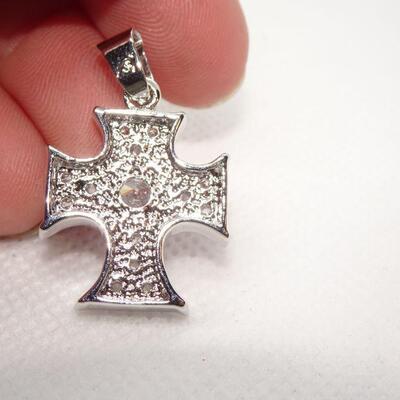 Silver Tone Rhinestone Silver Cross Pendant 