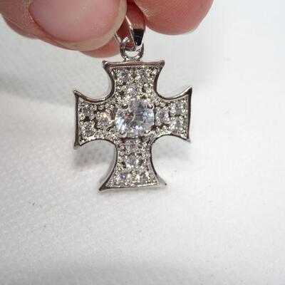 Silver Tone Rhinestone Silver Cross Pendant 