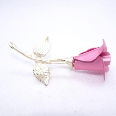 Roses are Girls Best Friend, Pink & Silver Tone Rose Brooch 