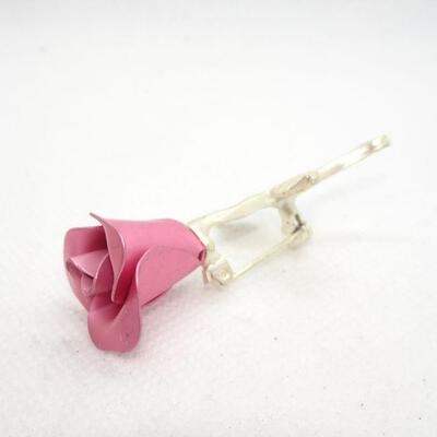 Roses are Girls Best Friend, Pink & Silver Tone Rose Brooch 