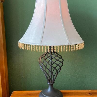 Pair of Swirl Metal Lamps with Beaded Shades 