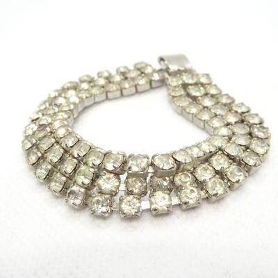 Vintage Mid Century 3 strand Rhinestone Bracelet, Evening Wear Jewels 