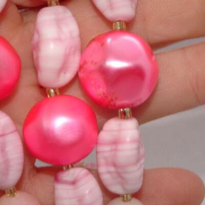 Hot Pink Triple Strand Beaded Necklace, Glass Beads 