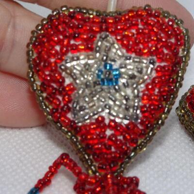 Hand Beaded Red White & Blue Beaded Heart Earrings, Lone Star - Houston Stock Show Jewelry 