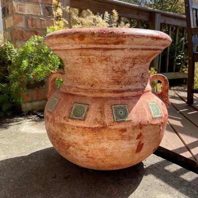 Large Urn Style Clay Pot with Decorative Inlays