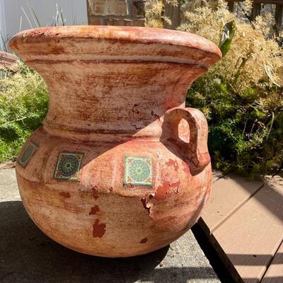Large Urn Style Clay Pot with Decorative Inlays
