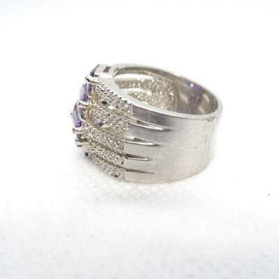 Silver Tone Purple Amethyst Ring 