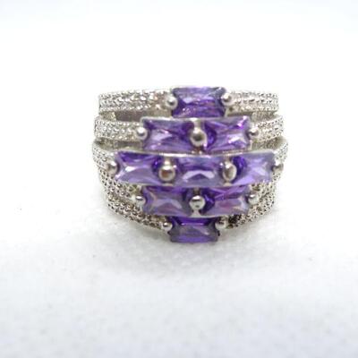 Silver Tone Purple Amethyst Ring 