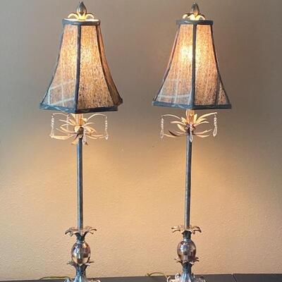 Pair of Brushed Gold Lamps with Gold Shade 