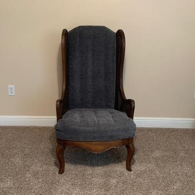 Navy Upholstered Cane Arm Wingback Chair 