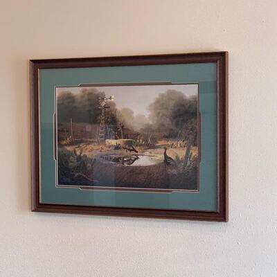 Framed & Matted Print of Turkeys and Windmill 