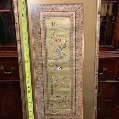 Lot 11-framed Japanese silk tapestry 29â€ x 11â€