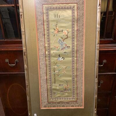 Lot 11-framed Japanese silk tapestry 29â€ x 11â€