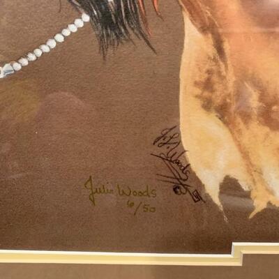 Lot 17 â€“ signed and numbered Julie Woods framed horse print 18 x 22