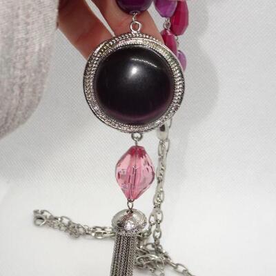 Silver, Pink & Purple Necklace, Different colors on each side 