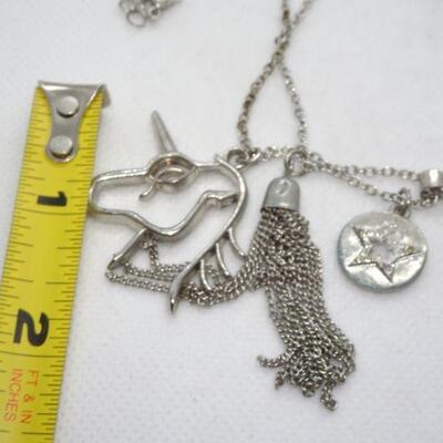 Unicorn & Star & Hearts Silver Tone Necklace 