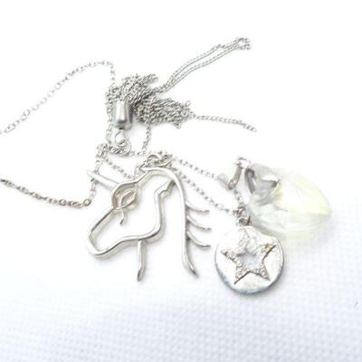 Unicorn & Star & Hearts Silver Tone Necklace 