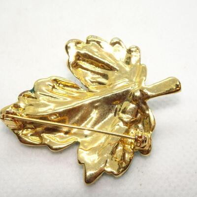 Gold Lady Bug on a Emerald Green Leaf Brooch 