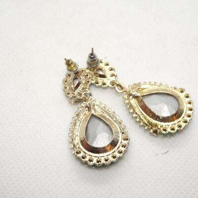 Beaded & Rhinestone Tear Drop Dangle Post Earrings