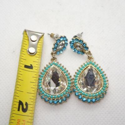 Beaded & Rhinestone Tear Drop Dangle Post Earrings
