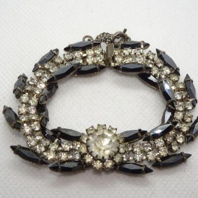 Gorgeous Black Rhinestone Bracelet - Mid Century Rhinestone Jewelry 