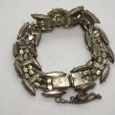 Gorgeous Black Rhinestone Bracelet - Mid Century Rhinestone Jewelry 