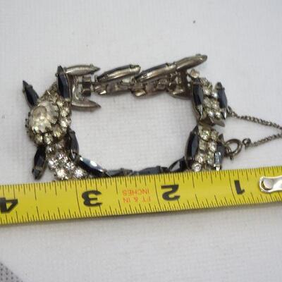 Gorgeous Black Rhinestone Bracelet - Mid Century Rhinestone Jewelry 