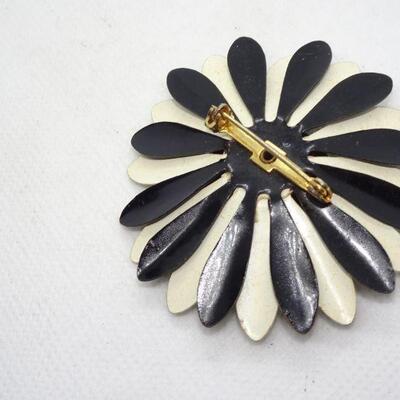 Black & White Metal Painted Flower Brooch 
