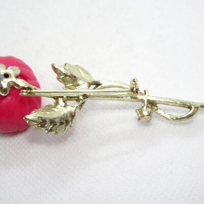 Roses are Red! Rhinestone Rose Center Brooch 