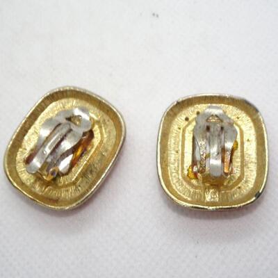 Vintage "Dynasty" Style Ruby Red Rhinestone Clip Earrings 