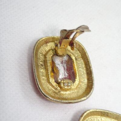 Vintage "Dynasty" Style Ruby Red Rhinestone Clip Earrings 