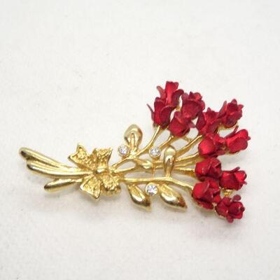 Red Rose Cluster Bouquet Brooch
