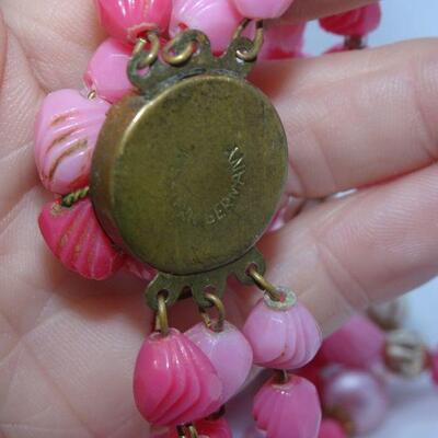 Pretty in Pink 3 Strand Mid Century Mod Plastic Beaded Necklace 