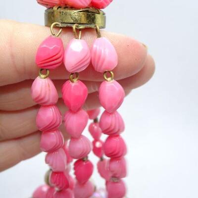 Pretty in Pink 3 Strand Mid Century Mod Plastic Beaded Necklace 