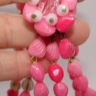 Pretty in Pink 3 Strand Mid Century Mod Plastic Beaded Necklace 