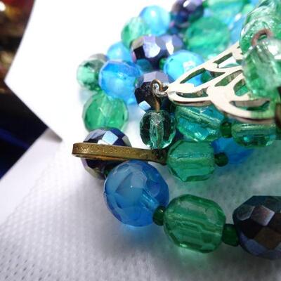 GORGEROUS West German Signed Glass Beaded Necklace - Graduated 5 Strand 