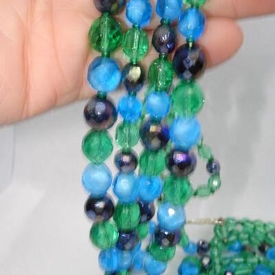 GORGEROUS West German Signed Glass Beaded Necklace - Graduated 5 Strand 