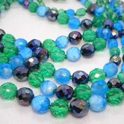 GORGEROUS West German Signed Glass Beaded Necklace - Graduated 5 Strand 